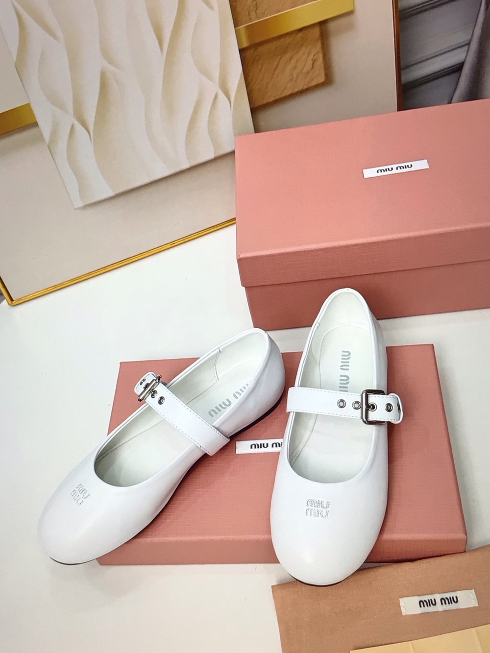 Miu Miu White Leather Mary Jane Shoes with Silver Buckles - Picture 6 of 9